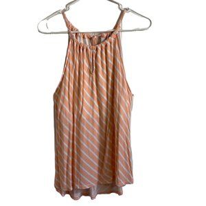 New York & Company Womens Large Peach White Stripe Adjustable Neckline Tank Top‎
